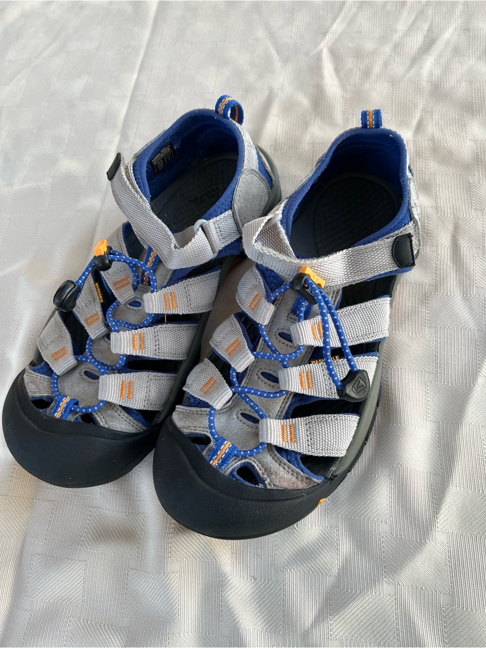 Keen women’s Grey and Blue Outdoor Sandals with Orange Accents